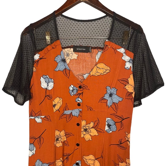 MinkPink Floral Print Vintage Style Lace Inset Maxi Dress L - Picture 2 of 8